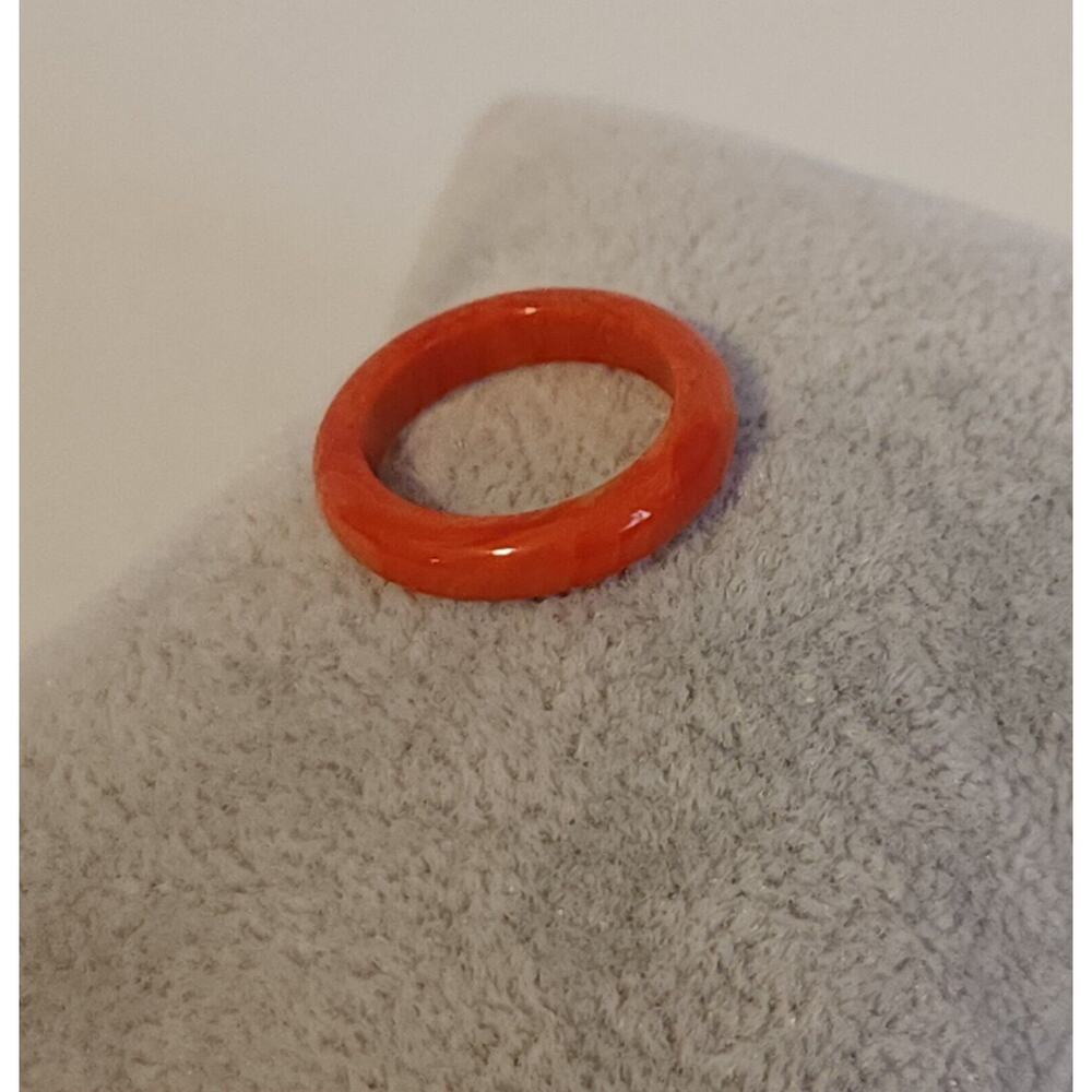 Sz 5.75 Solid Agate Semi-Precious Red Orange Vintage Gemstone Ring